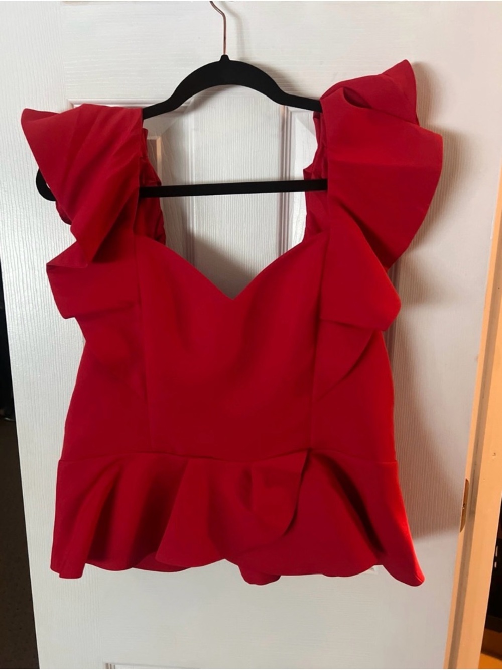 Express Red Ruffle Peplum Blouse